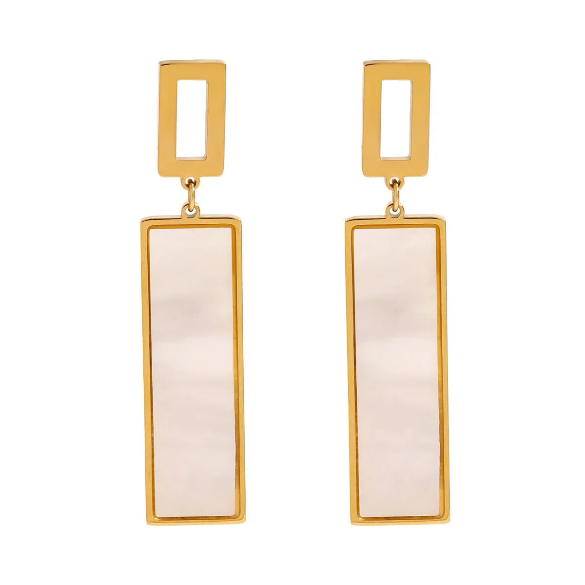 Luxe Line – 18K Gold Rectangular Drop Earrings with Gemstone Inlay