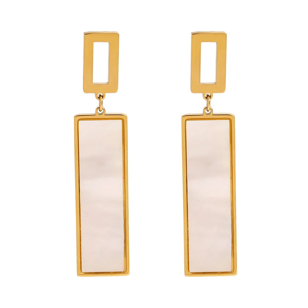Luxe Line – 18K Gold Rectangular Drop Earrings with Gemstone Inlay