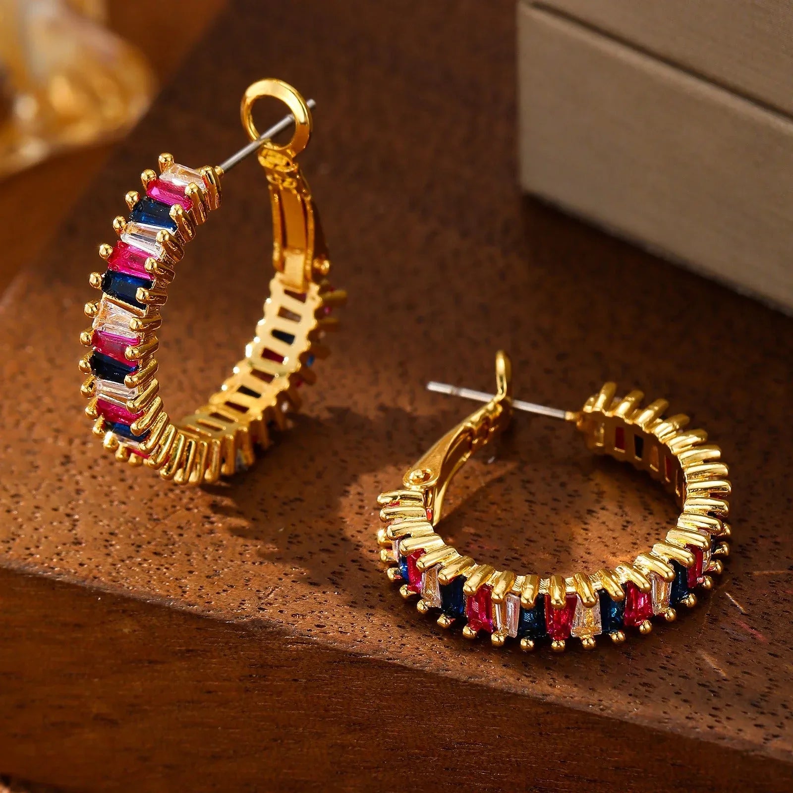 Oriana Luxe – 18K Gold O-Shaped Gemstone Hoop Earrings