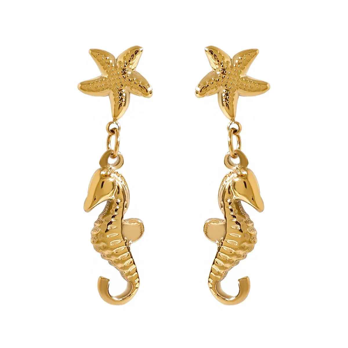 Seahorse Starfish Earrings - Trendy 18K Gold Marine-Inspired Design
