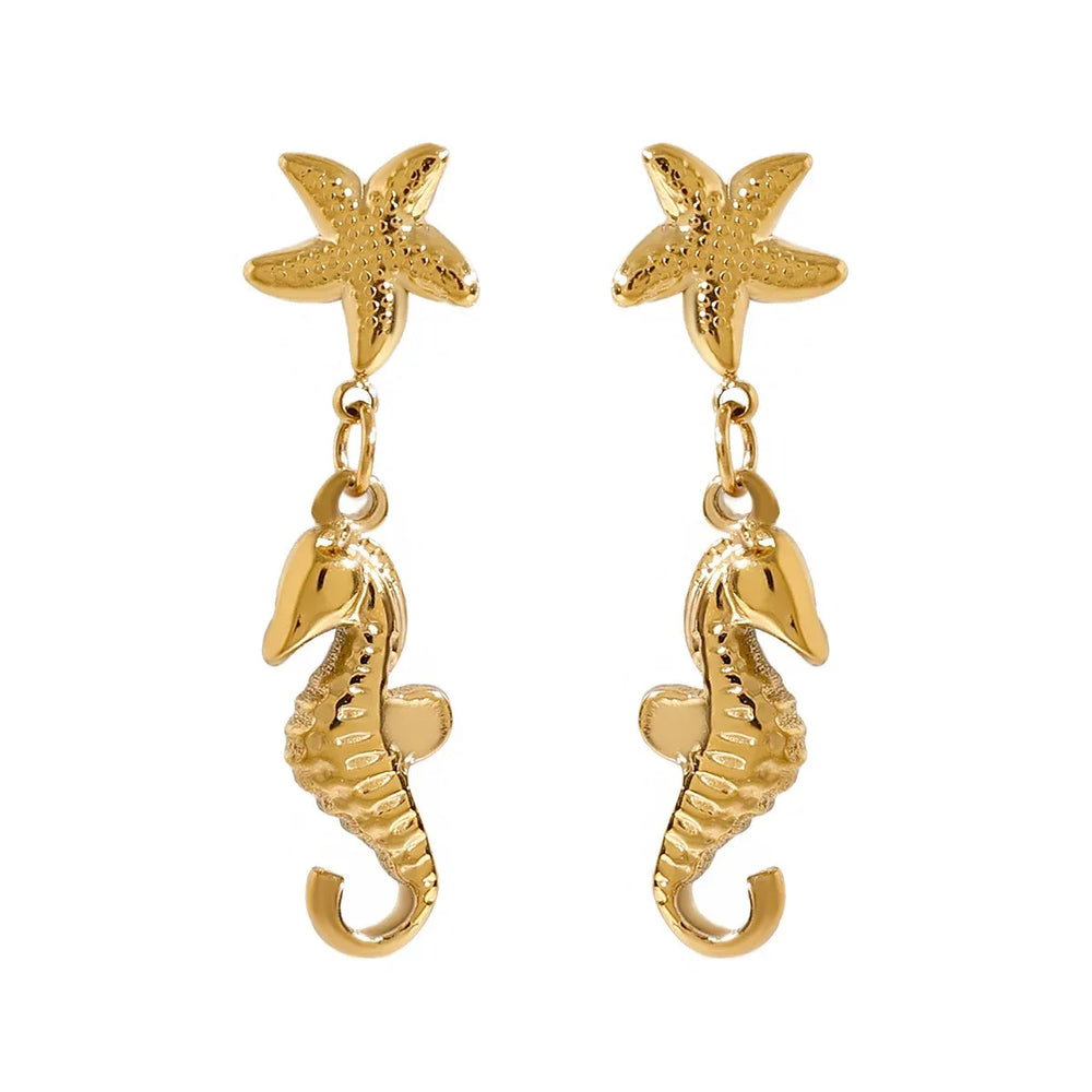 Summer ocean-inspired gold earrings with detailed textures