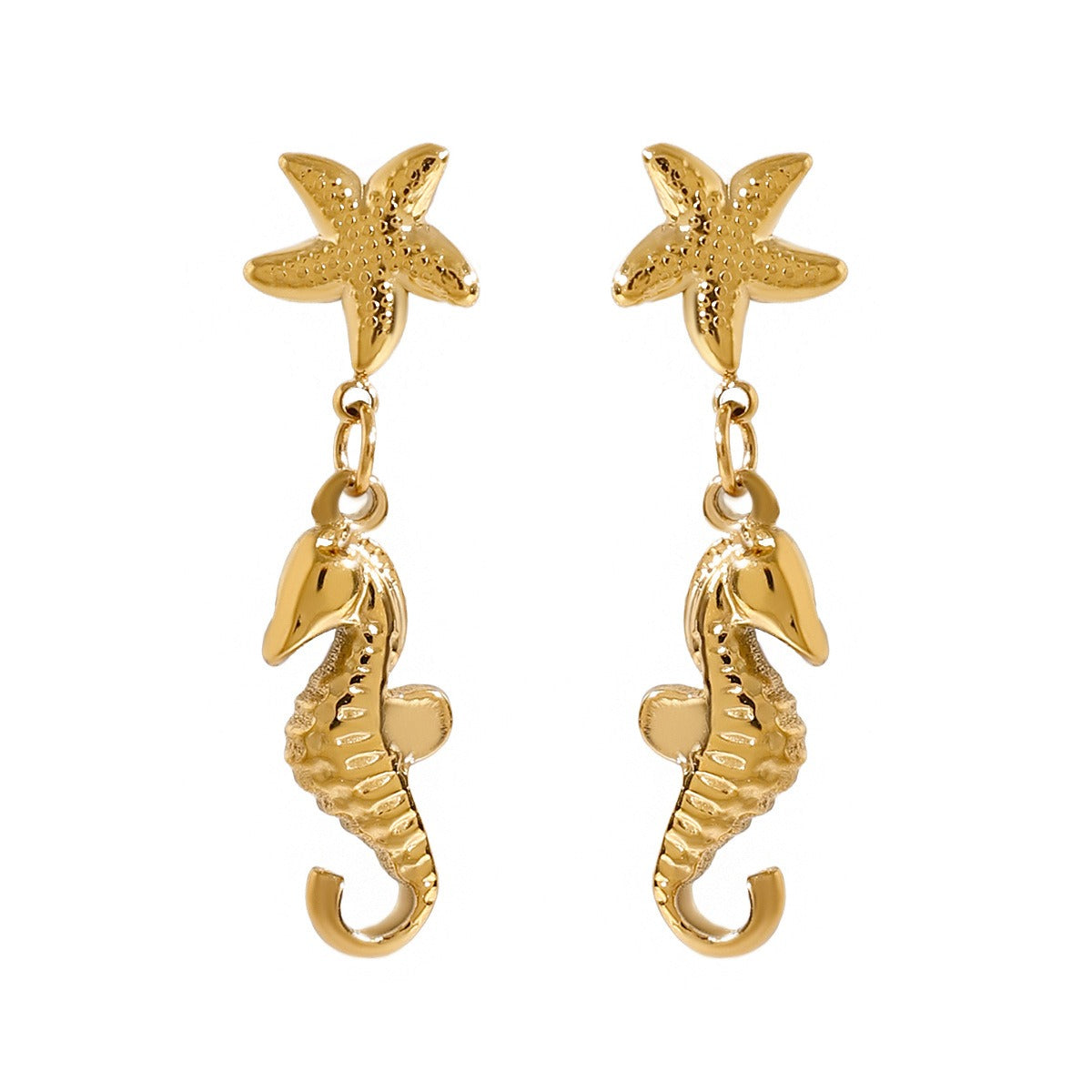 Summer ocean-inspired gold earrings with detailed textures