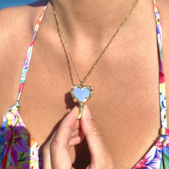 Barbie Magic Mirror Necklace – 18K Gold-Plated Flower Carved Pendant for Women