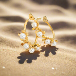 Regal Bloom – 18K Gold Vintage Pearl Flower Court Earrings