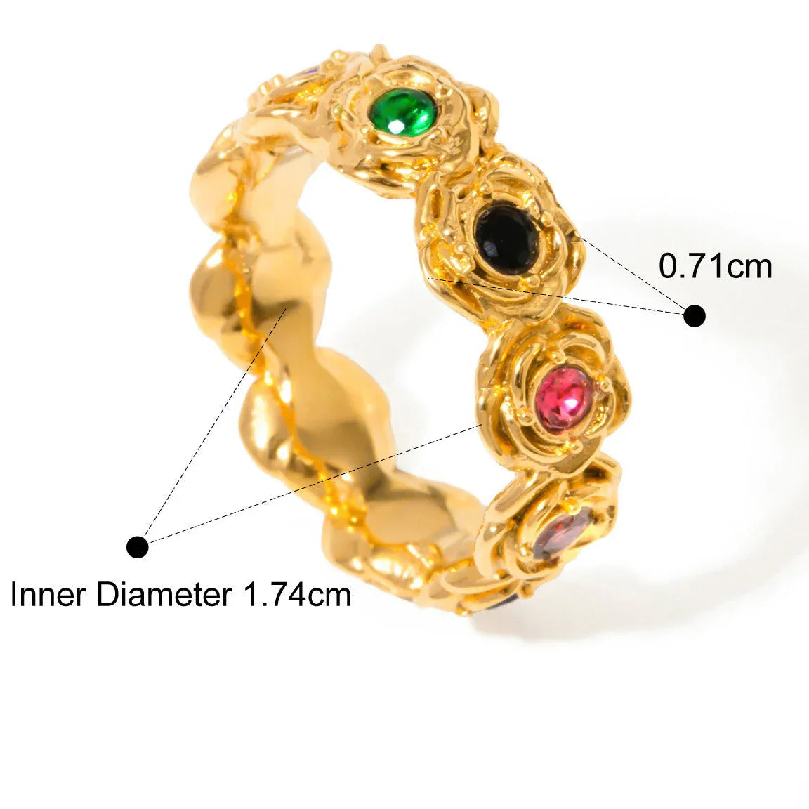 Timeless Bloom – 18K Gold Elegant Retro Rose Ring with Round Gemstone