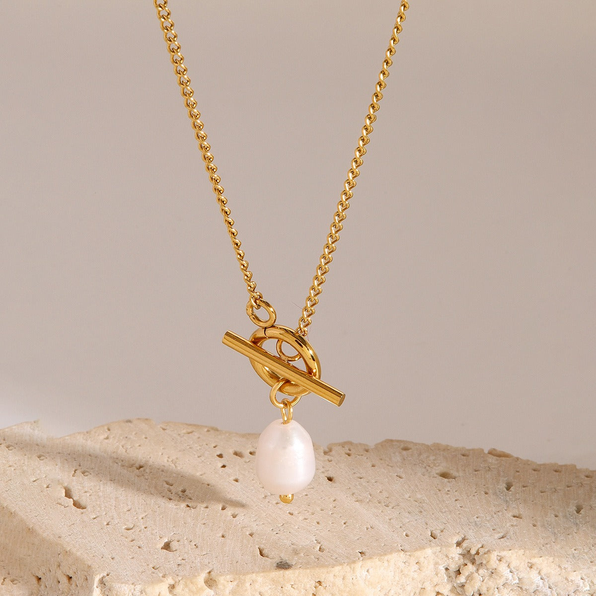 Timeless Touch – 18K Gold & Pearl Necklace – Necklace by Arge Steel