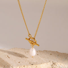Timeless Touch – 18K Gold & Pearl Necklace – Necklace by Arge Steel