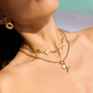 Starfish Pearl Necklace Set – 18K Gold Marine-Inspired Jewelry for Ocean Lovers