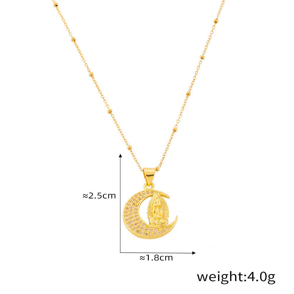 Crescent Moon Diamond Necklace – 18K Gold Plated Light Luxury | Argesteel