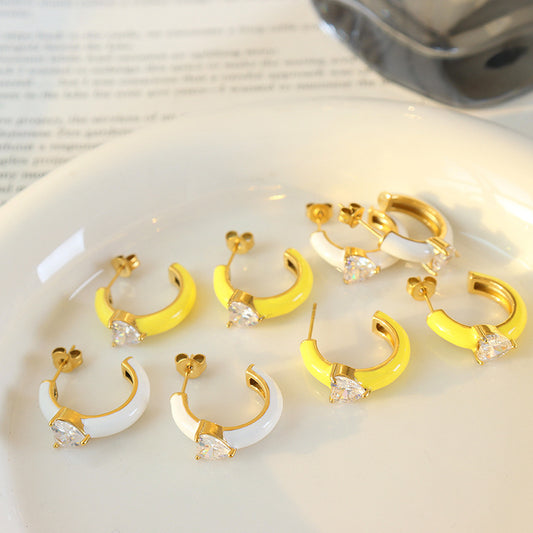 18K Gold C-Shaped Heart Zircon Earrings for Women - Argesteel