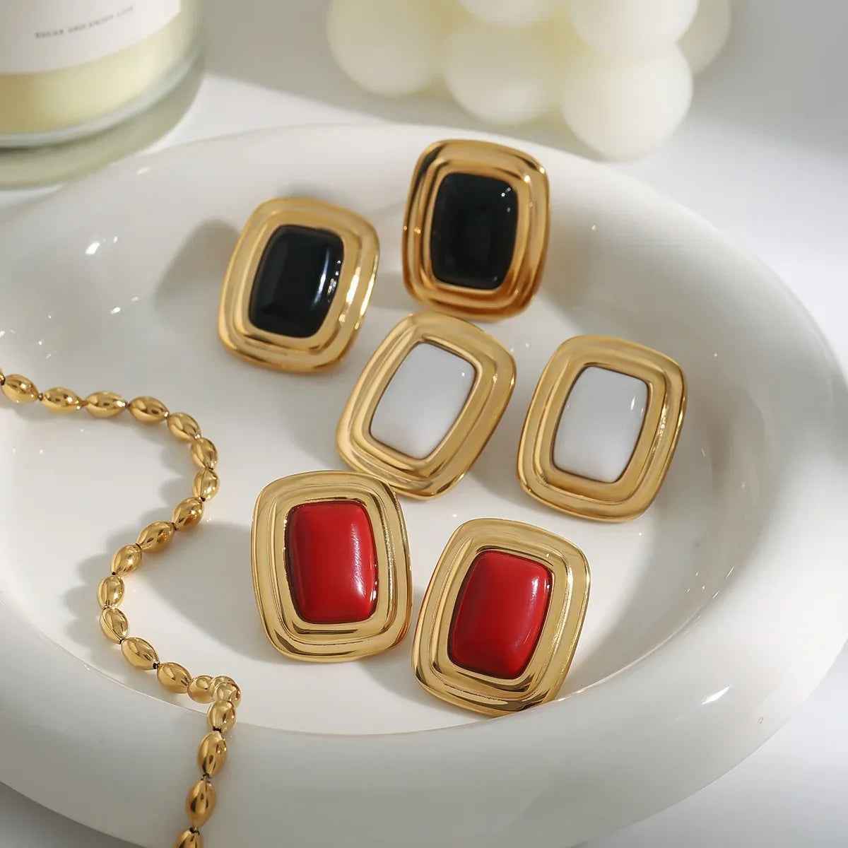 GeoCurve Rectangular Earrings - Geometric 18K Gold Statement Design