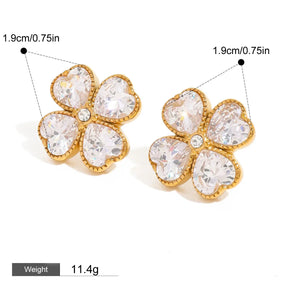 Lucky Bloom – 18K Gold Four-Leaf Clover Earrings with Gemstone Inlay
