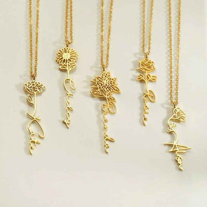 Eternal Bloom – S925 Silver Birthday Flower Customizable Name Necklace