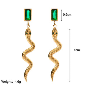 Delicate Edge – 18K Plated Cubic Zirconia Snake Rectangle Drop Earrings