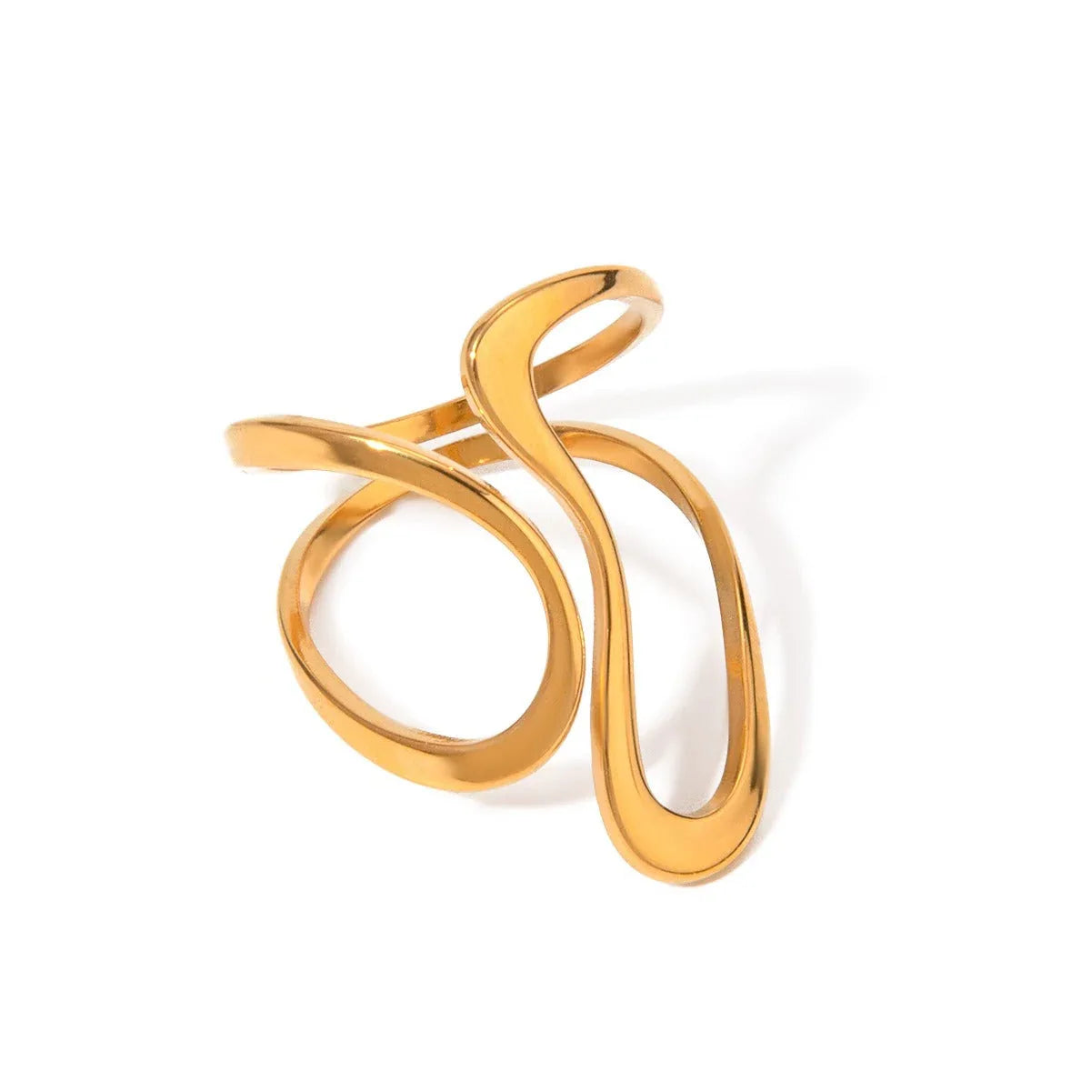 Bold Contour Gold Contour Ring – 18K Gold Trendy Unique Line Design - Argesteel