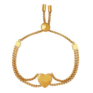 Hearts & Harmony – 18K Gold Peach Heart and Square Motif Bracelet