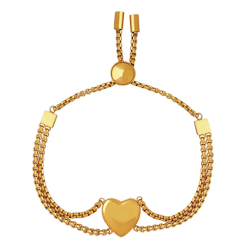 Hearts & Harmony – 18K Gold Peach Heart and Square Motif Bracelet