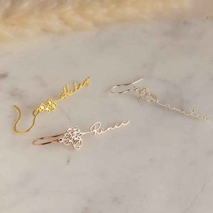FloraName Custom Birthday Flower Name Earrings – Elegant Personalized Gift for Her