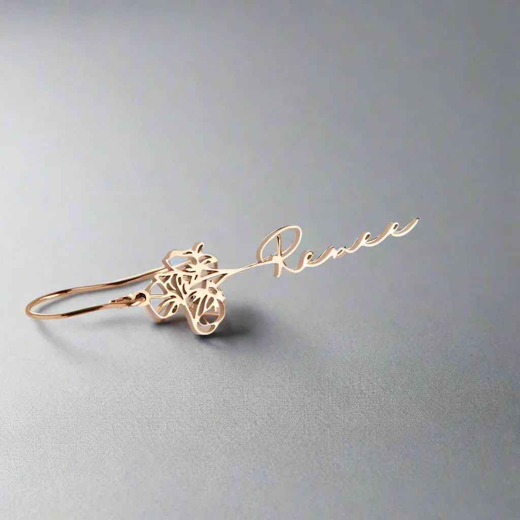 FloraName Custom Birthday Flower Name Earrings – Elegant Personalized Gift for Her