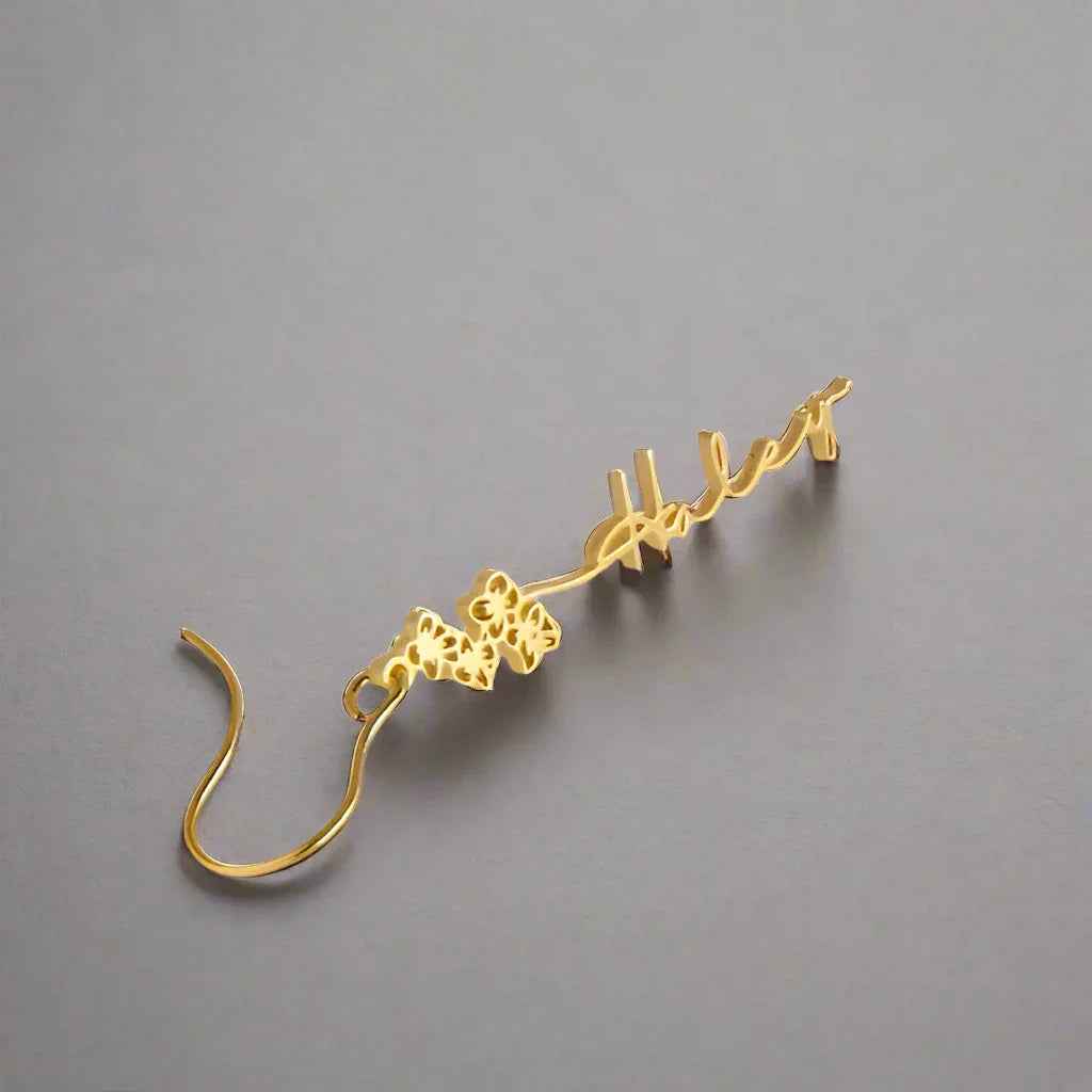 FloraName Custom Birthday Flower Name Earrings – Elegant Personalized Gift for Her