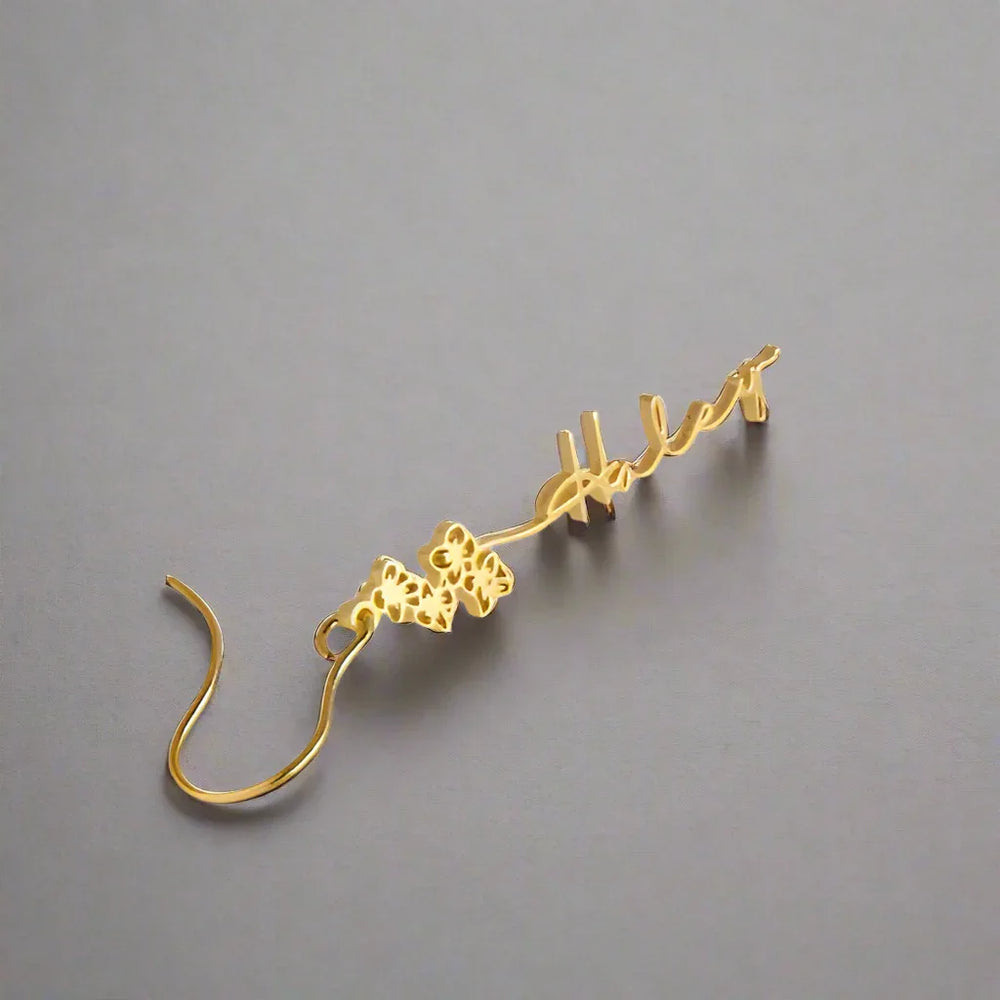 FloraName™ Custom Birthday Flower Name Earrings – Elegant Personalized Gift - Argesteel