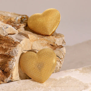 Textured Heart – 18K Gold Heart-Shaped Earrings with Artistic Finish