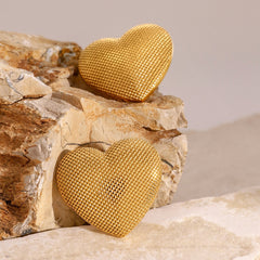 Textured Heart Earrings – 18K Gold Heart-Shaped with Artistic Texture