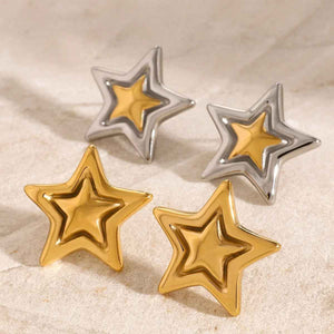 Nova Star Earrings - Trendy 18K Gold Textured Five-Pointed Design