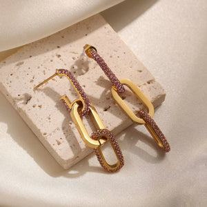 Exquisite Dazzling – 18K Gold Oval with U-Shaped Diamond Earrings