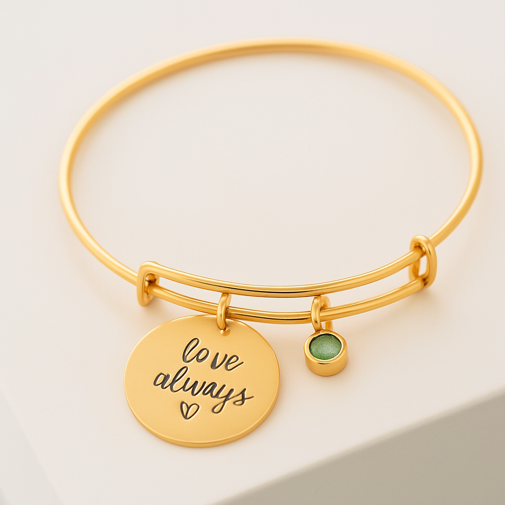 Eternal Charm – Classic Birthstone Round Medal Custom Name Bracelet