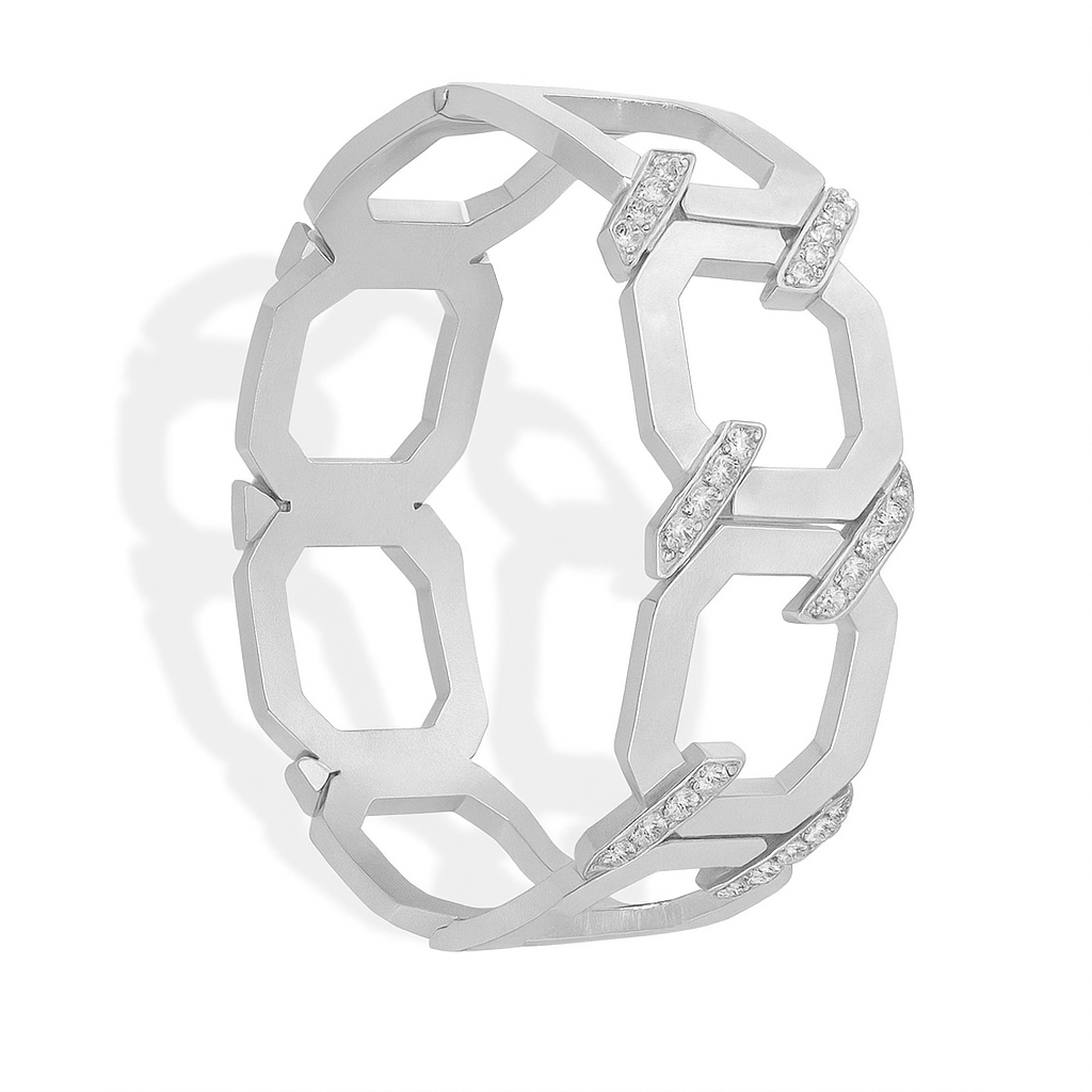 Urban Glow – 18K Gold Geometric C-Shape Zircon Bracelet