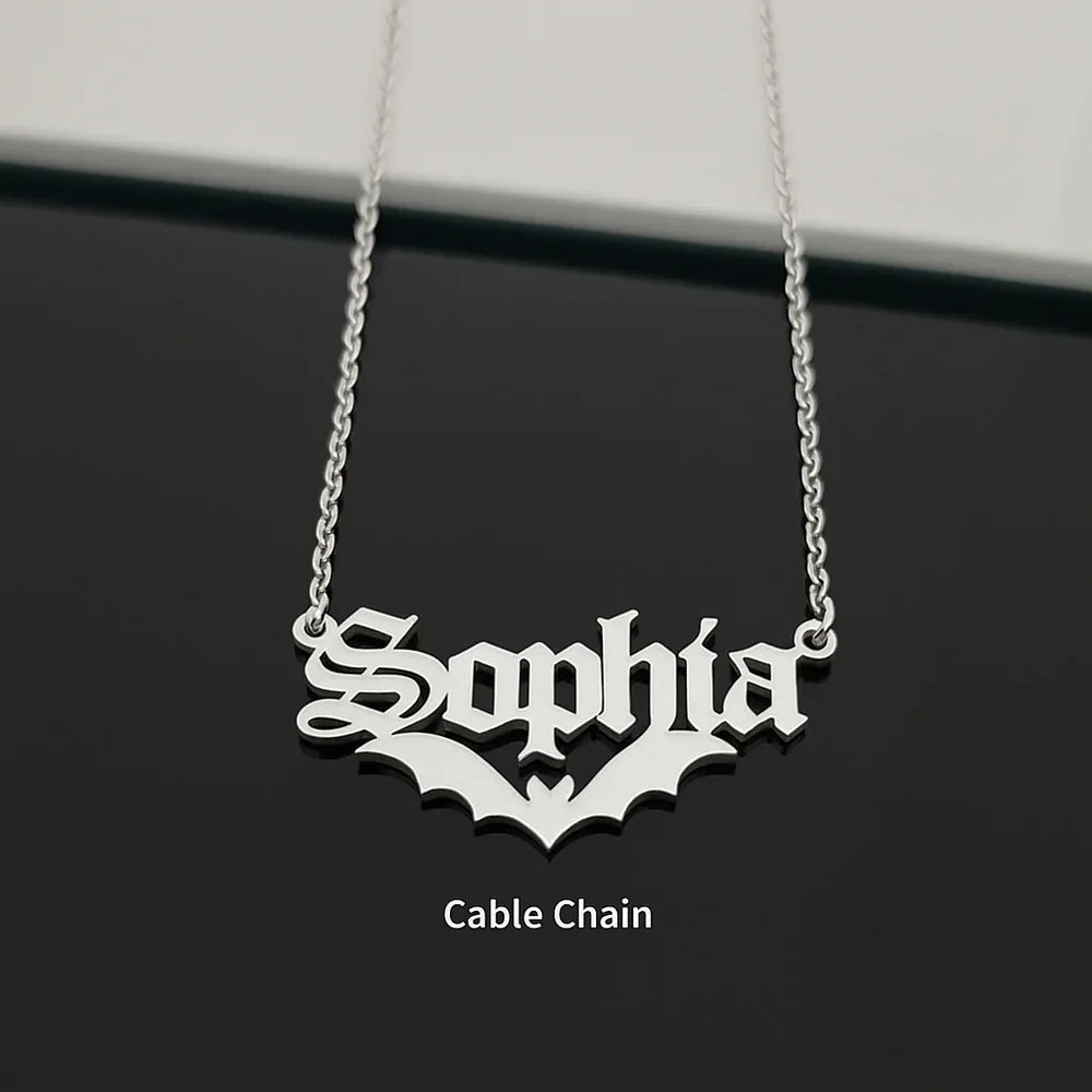 Night Wing Customizable Bat Necklace – S925 Silver with Personalized Name - Argesteel