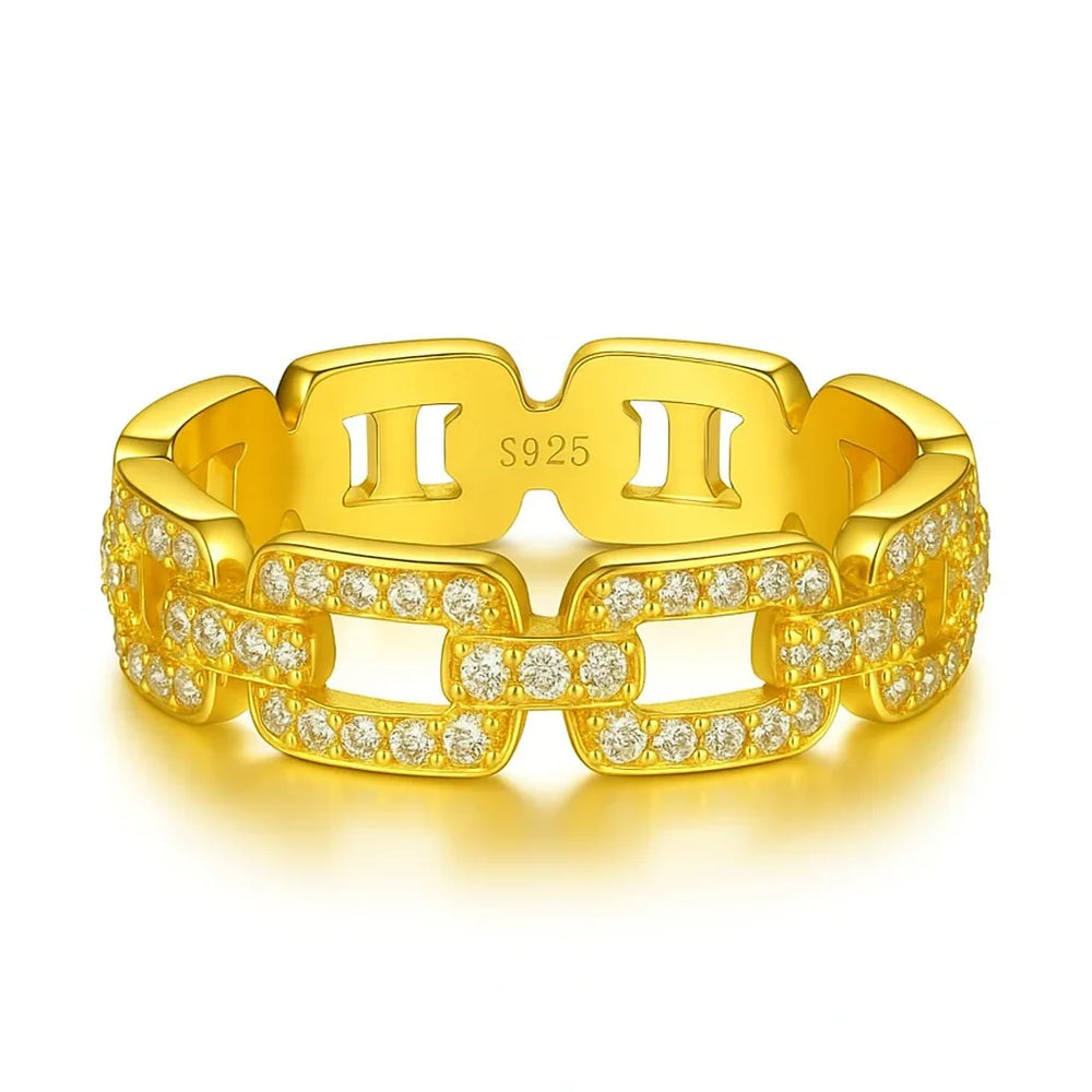 Gilded Links 18K Gold Diamond-Studded Ring – Exquisite Chain-Shaped Design - Argesteel