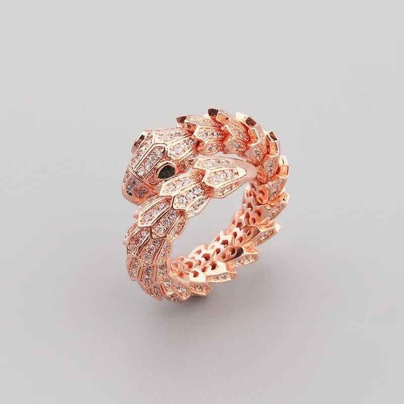 Serpent Luxe 18K Gold Snake Ring - Gemstone Inlaid Open Design