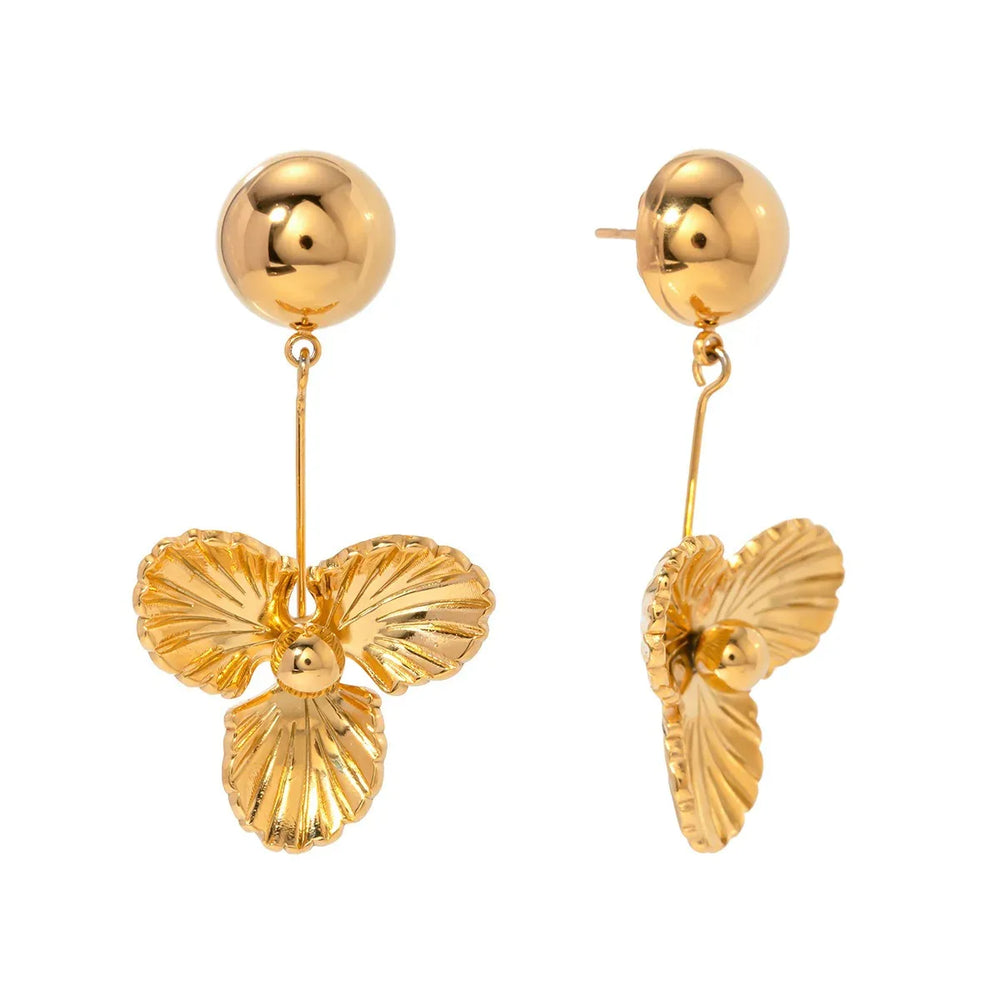 Celene Bloom Dome Earrings – 18K Gold Retro Hemisphere Floral Design - Argesteel