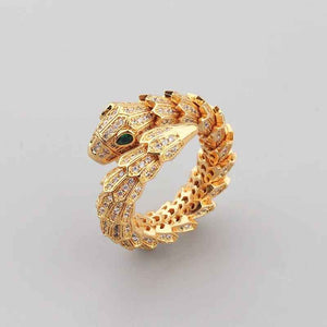 Serpent Luxe 18K Gold Snake Ring - Gemstone Inlaid Open Design