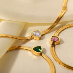 Everglow Heart Bracelet – 18K Gold Double Row with Green Heart Zircon