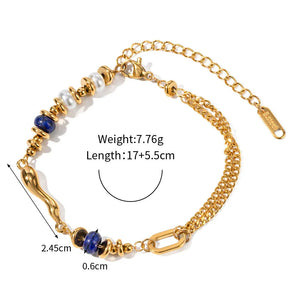 Ocean Bloom – 18K Gold Pearl and Lapis Lazuli Water Drop Design Bracelet