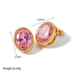 Regalia Heart – 18K Gold Oval Gemstone & Heart Hollow Design Earrings