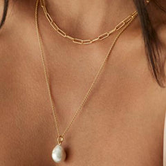 Grace Layers – 18K Gold Double Chain Pearl Necklace – Necklace by Arge Steel