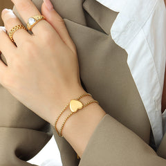 Hearts & Harmony Bracelet – 18K Gold with Peach Heart and Square Accents