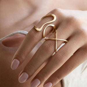 Bold Contour Gold Contour Ring – 18K Gold Trendy Unique Line Design - Argesteel