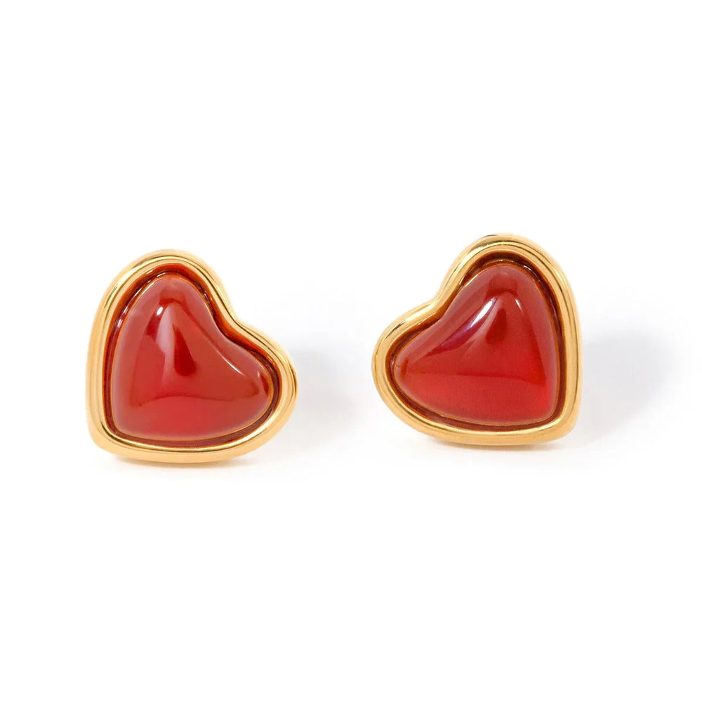 Scarlet Heart – 18K Gold Red Gemstone Heart Earrings