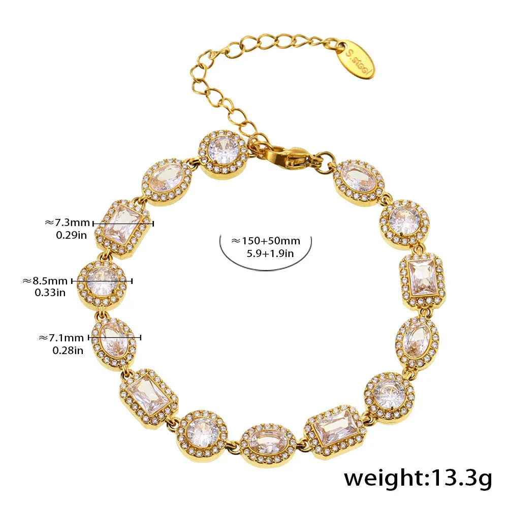 Geometric Gemstone Bracelet - Elegant 18K Gold with Zircon Diamond Design