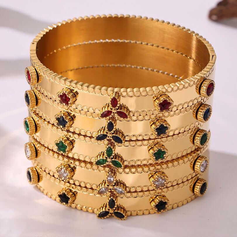 18K gold trefoil inlaid gemstone exquisite design noble bracelet Bracelets
