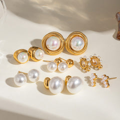 Modern Muse Earrings – 18K Gold Geometric Earrings with Pearl Inlay