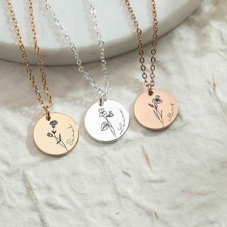 Bloom & Name Customizable Silver Name Necklace - S925 Silver Birthday Flower