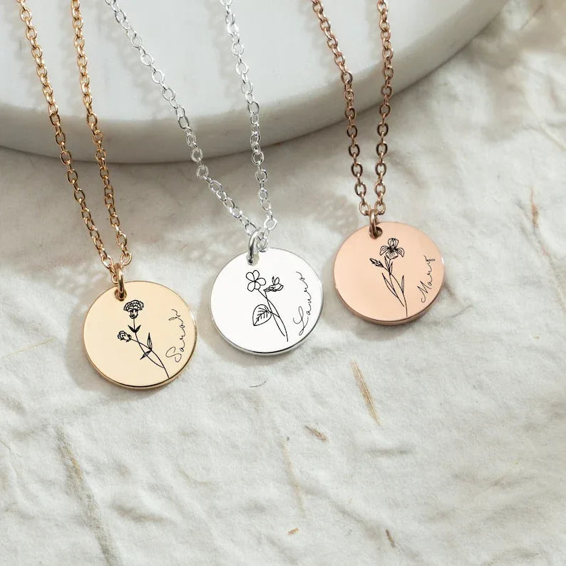 Bloom & Name Customizable Silver Name Necklace - S925 Silver Birthday Flower - Argesteel