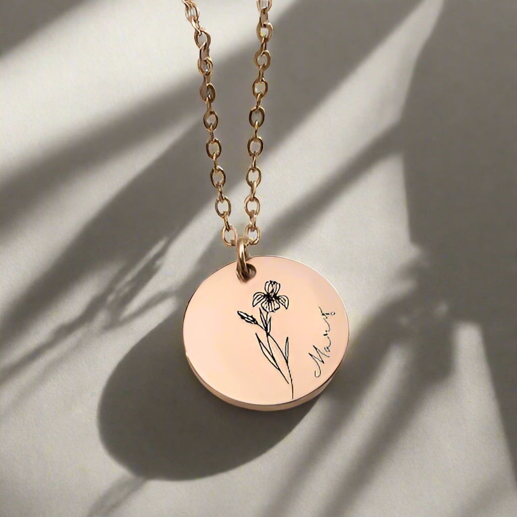 Bloom & Name – S925 Silver Birthday Flower with Customizable Name Necklace