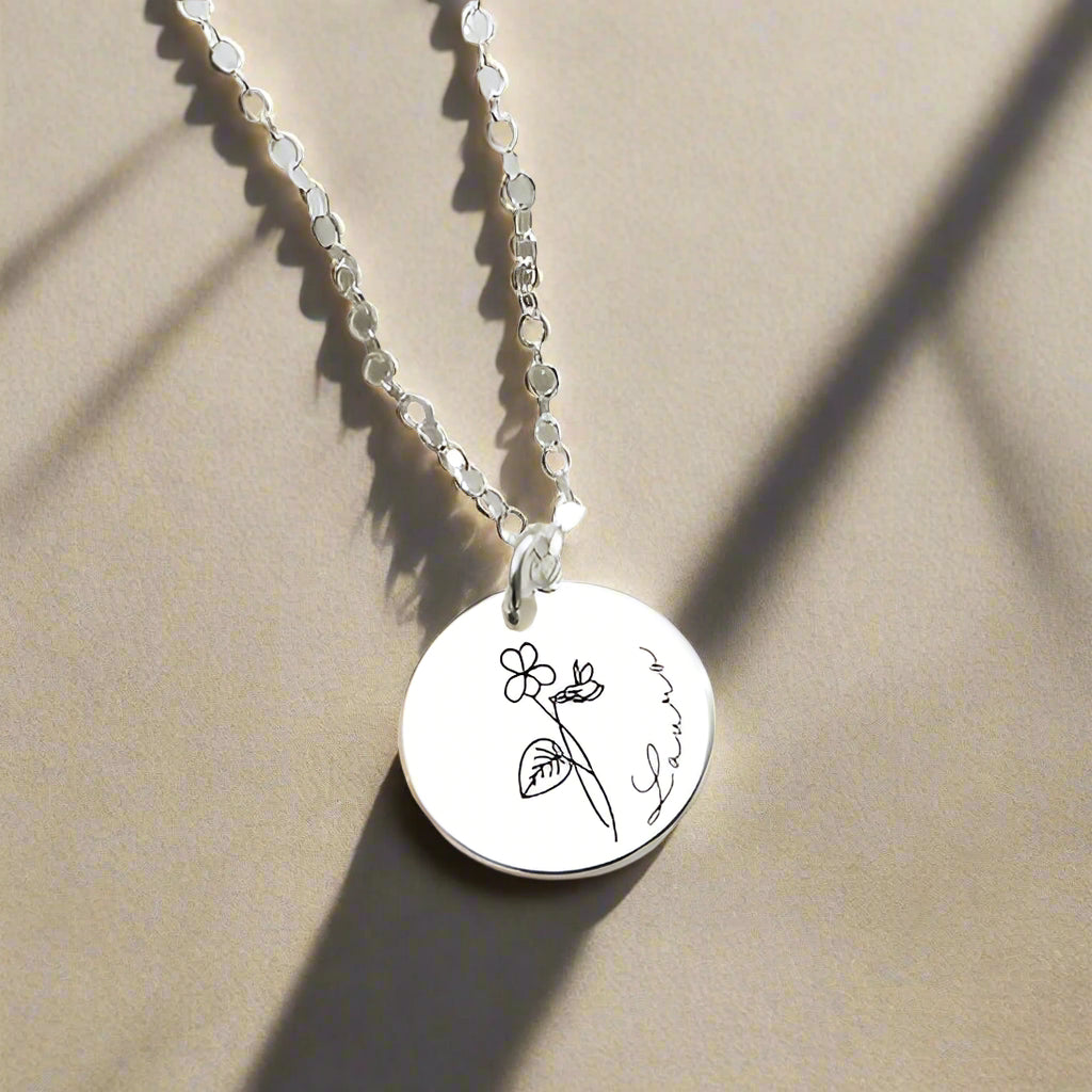 Bloom & Name – S925 Silver Birthday Flower with Customizable Name Necklace